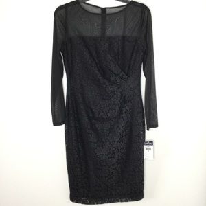 CHAPS Floral and Lace Long Sleeve Dress Black Size 6